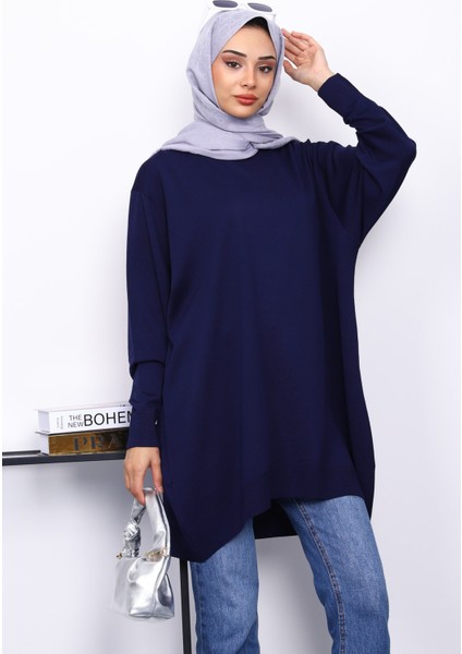 Lacivert Bisiklet Yaka Merserize Tunik modelleri