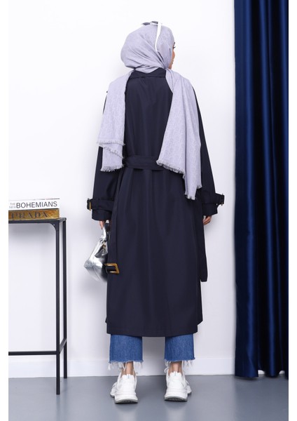 Lacivert Kravuze Yaka Kuşaklı Trençkot fırsatları