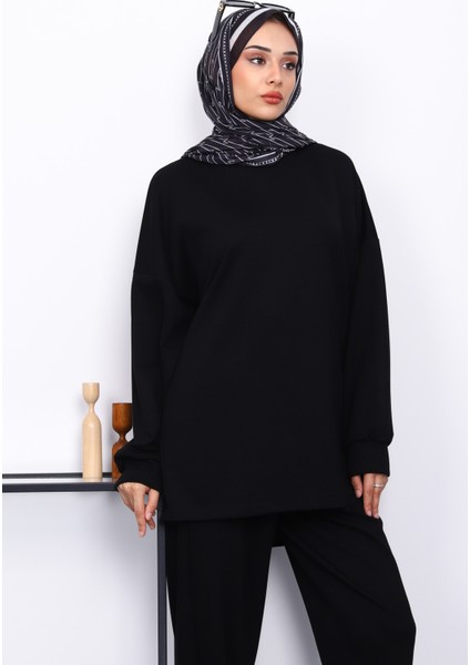 Siyah Bisiklet Yaka Tunik Pantolonlu Takım modelleri