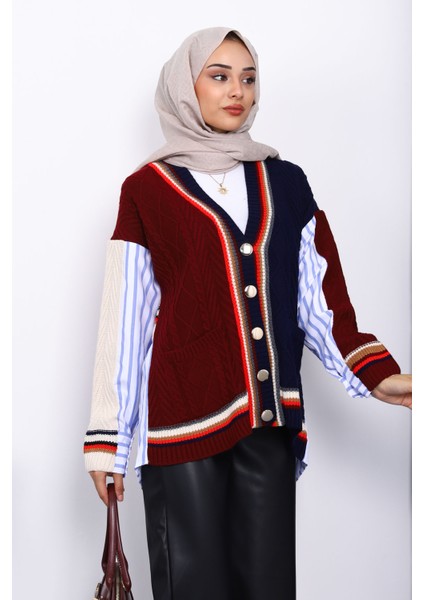 Lacivert Gömlek Garnili Cepli Triko Hırka