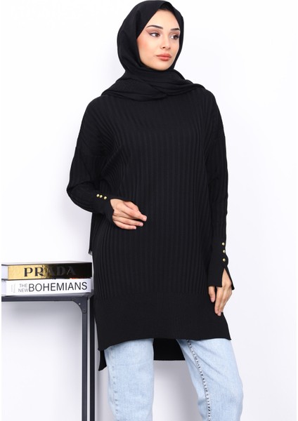 Siyah Önü Kısa Arkası Uzun Triko Tunik modelleri