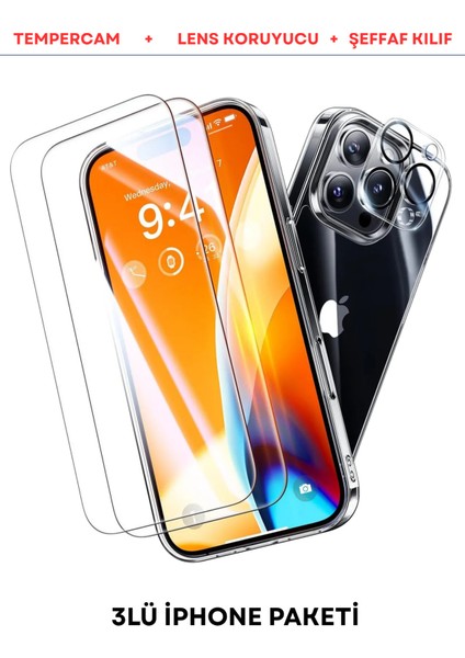 Iphone 11 Pro 3'lü Set Şeffaf Kılıf,kolay Takılır Ekran Koruyucu ve Lens Koruyucu