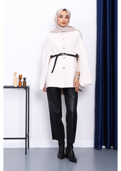 Krem Kemerli Şordonlu Triko Panço fiyatları