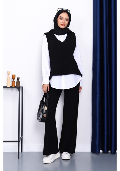 Siyah Gömlekli Üçlü Triko Takım fiyatları