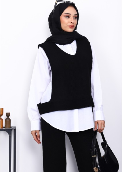 Siyah Gömlekli Üçlü Triko Takım modelleri