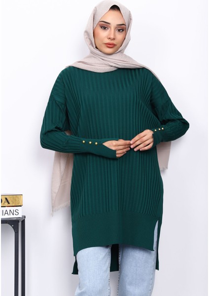 Zümrüt Yeşili Önü Kısa Arkası Uzun Triko Tunik modelleri