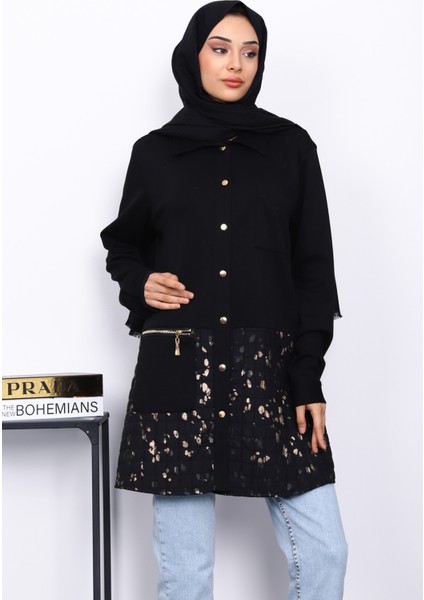 Siyah Kapitone Garnili Cepli Ceket modelleri
