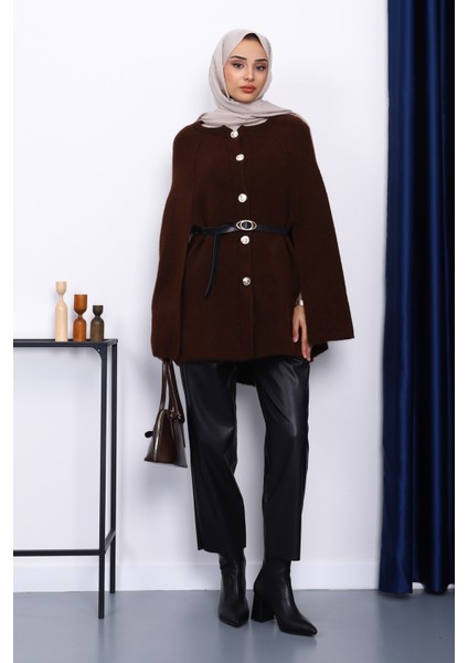 Kahverengi Kemerli Şordonlu Triko Panço fiyatları