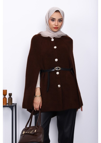Kahverengi Kemerli Şordonlu Triko Panço modelleri