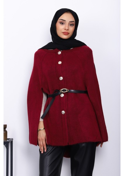 Bordo Kemerli Şordonlu Triko Panço modelleri