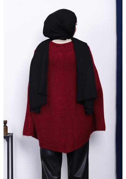 Bordo Kemerli Şordonlu Triko Panço fırsatları