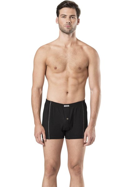 425 Erkek %100 Pamuk Penye 2'li Boxer-Siyah