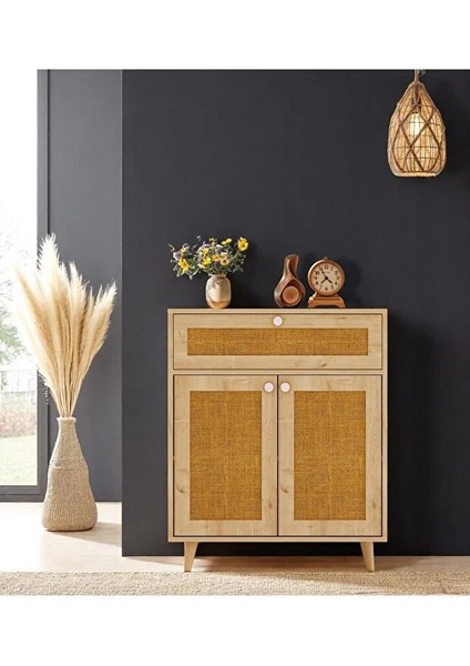Bali Bohem Jüt Şifonyer - Çok Amaçlı Dolap - Çekmeceli Şifonyer / Raflı Şifonyer / Mdf Jüt Kapaklı