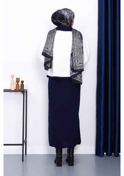 Lacivert Düğmeli Triko Elbise Hırka İkili Kombin Takım fırsatları