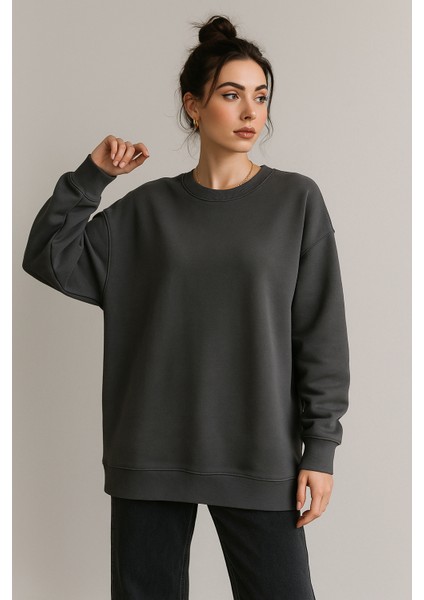 Kadın Füme Bisiklet Yaka Oversize Sweatshirt fiyatları