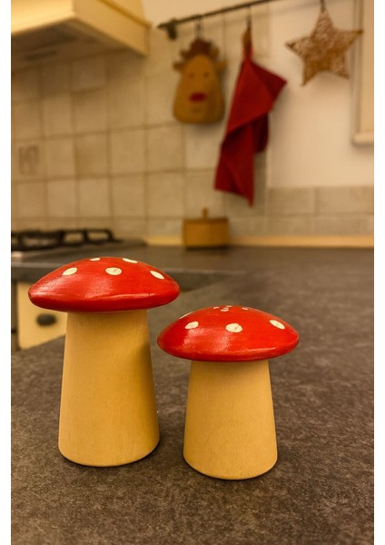 Dekoratif Mantar Tasarımlı Ahşap Tuzluk & Biberlik – Şık Mutfak Aksesuarı modelleri