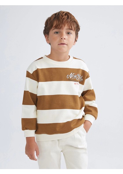 Lcw Kids Bej Bisiklet Yaka Baskılı Erkek Çocuk Sweatshirt