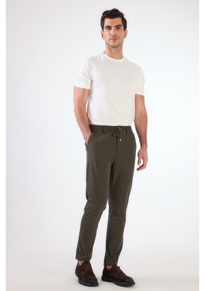 Haki Bağcıklı Slim Fit Jogger Erkek Pantolon fırsatları