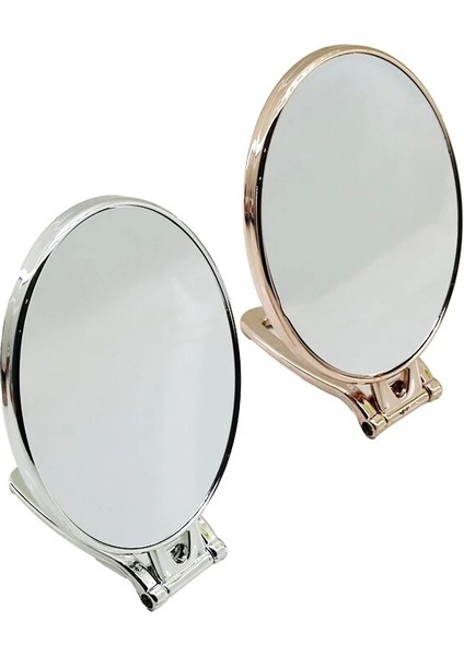 Oval 6.5 İNÇ=16.5X13CM Makyaj Aynası Çift Taraflı Bronz - Gümüş Pls.çerçeve Katlanır Ayaklı (4887)
