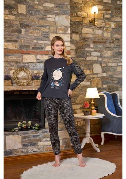 Kadın Antrasit Uzun Kollu Pijama Takımı 26246