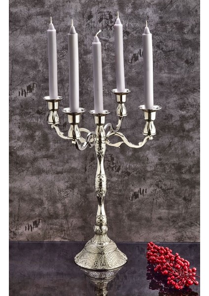 5 Li Döküm Zamak Dekoratif Şamdan Mumluk Büyük Boy Dekorasyon Obje Mumluk