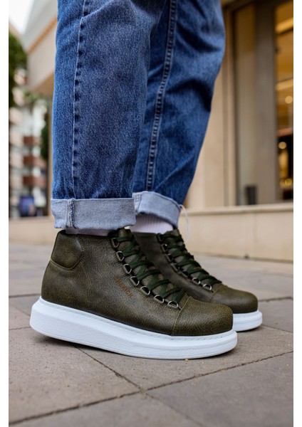 Roma Premium Kalite Bağcıklı Erkek Bot Haki Beyaz fiyatları