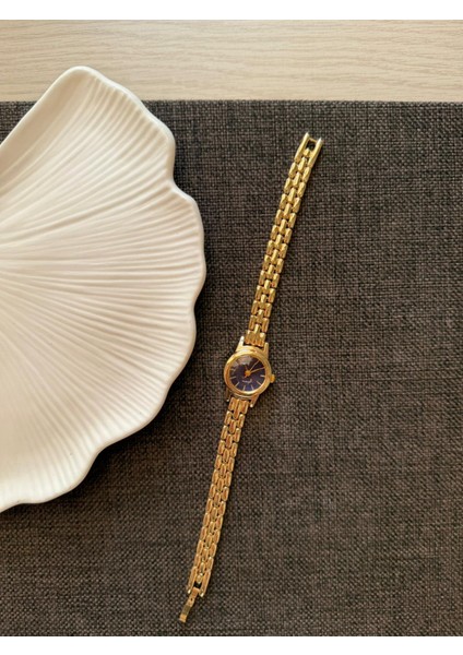 Retro Minimal Boncuk Kordon Vintage Kadın Kol Saati Minik Yuvarlak Lacivert