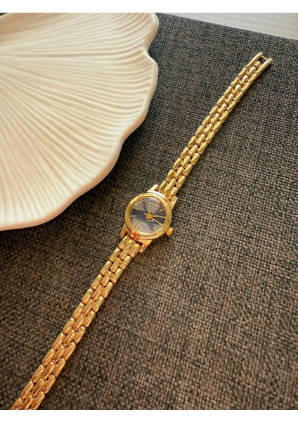 Retro Minimal Boncuk Kordon Vintage Kadın Kol Saati Minik Yuvarlak Lacivert
