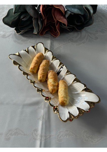 Flora Gold Dikdörtgen Sunum Tabak 32 cm