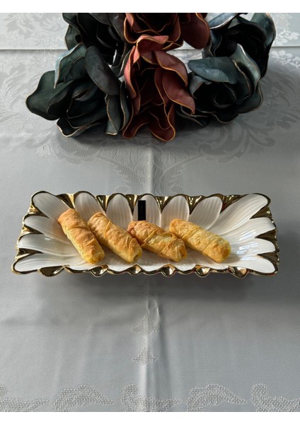 Flora Gold Dikdörtgen Sunum Tabak 32 cm fiyatları