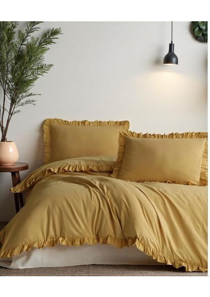 Oksit Sarı % 100 Pamuk Fırfırlı Keten Çift Kişilik Nevresim Takımı (200 X220) fiyatları