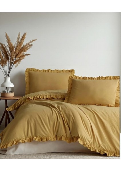 Oksit Sarı % 100 Pamuk Fırfırlı Keten Çift Kişilik Nevresim Takımı (200 X220) modelleri