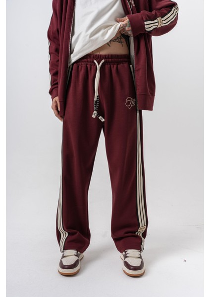 Erkek 3'lü Şerit Detaylı Kışlık Doubleface Baggy Eşofman Altı Bordo fiyatları