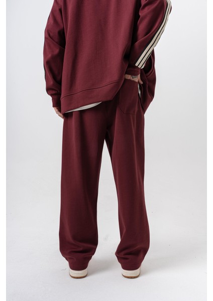 Erkek 3'lü Şerit Detaylı Kışlık Doubleface Baggy Eşofman Altı Bordo modelleri