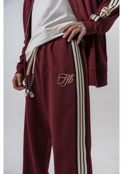 Erkek 3'lü Şerit Detaylı Kışlık Doubleface Baggy Eşofman Altı Bordo fırsatları