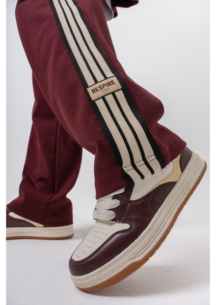 Erkek 3'lü Şerit Detaylı Kışlık Doubleface Baggy Eşofman Altı Bordo indirimleri