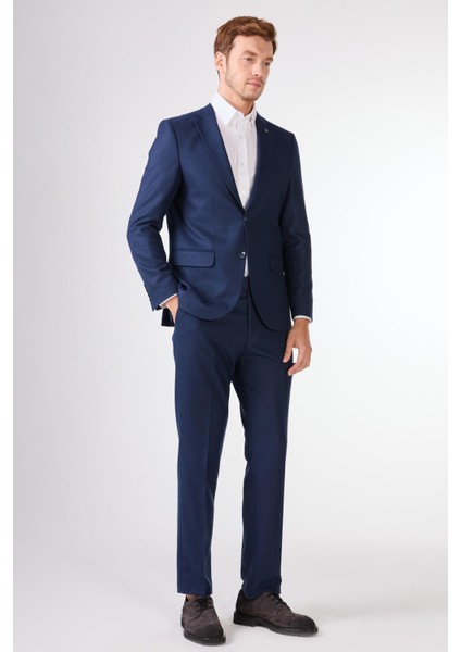 Lacivert Örgü Desen Slim Fit Casual Takım Elbise modelleri