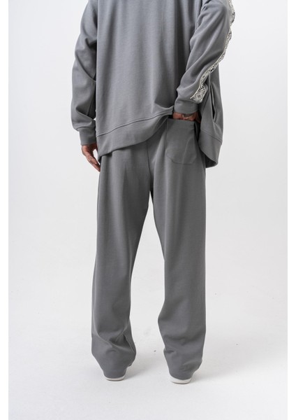 Erkek Damask Şerit Detaylı Kışlık Doubleface Baggy Eşofman Altı Füme modelleri