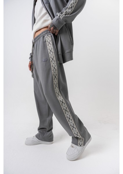 Erkek Damask Şerit Detaylı Kışlık Doubleface Baggy Eşofman Altı Füme fırsatları