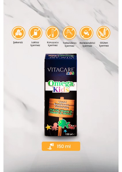 Omega Kids – 150 ml | Çocuklar Için Balık Yağı, Vitamin A, D & E Takviye Edici Gıda