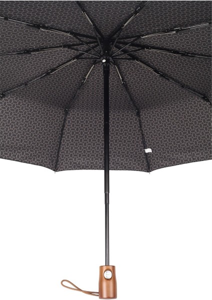 Ahşap Sap Ful Otomatik 10 Telli Lüx Kadın Şemsiyesi Geometrik Desnli modelleri