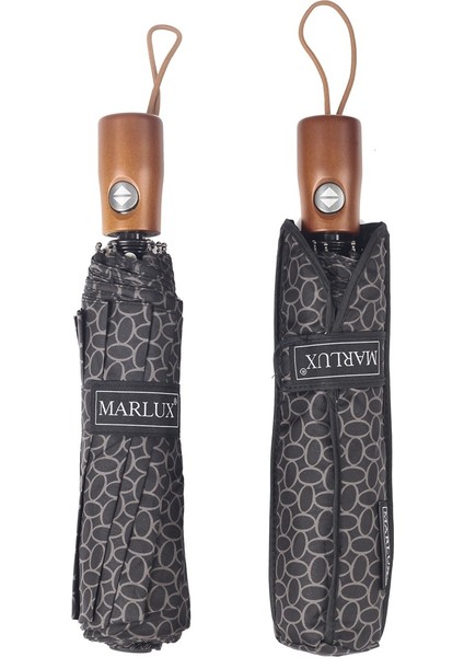 Ahşap Sap Ful Otomatik 10 Telli Lüx Kadın Şemsiyesi Geometrik Desnli fırsatları