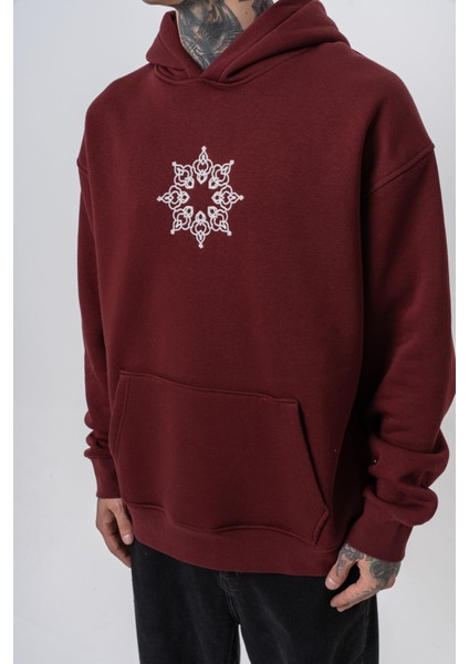 Erkek Itsbyzey Nakışlı Kapüşonlu Oversize Hoodie Bordo fırsatları