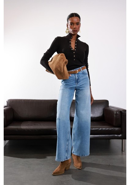 Açık Mavi Wide Leg Jean