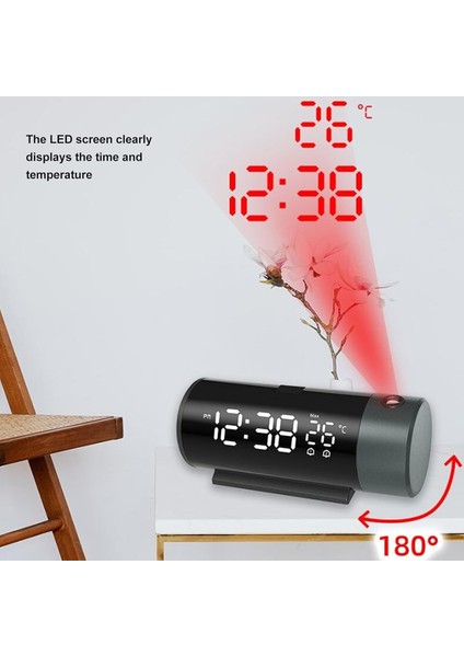 Projeksiyon Saat Silindir 180° Çift Alarm Sıcaklık-Saat Yansıtmalı Çalar Saat Telefon Şarjı fırsatları