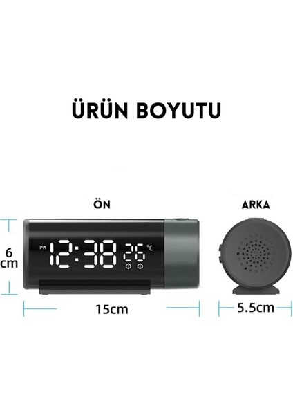 Projeksiyon Saat Silindir 180° Çift Alarm Sıcaklık-Saat Yansıtmalı Çalar Saat Telefon Şarjı indirimleri