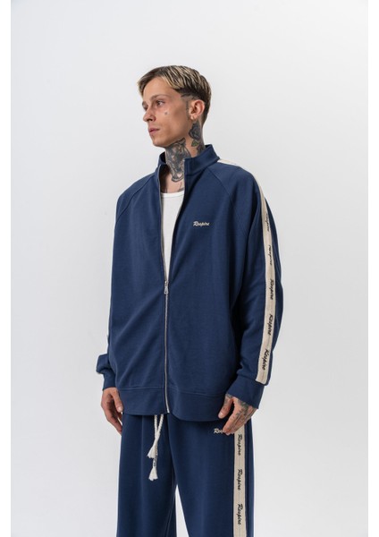 Erkek Respire Şerit Detaylı Dik Yaka Doubleface Zip Oversize Sweatshirt Lacivert fiyatları