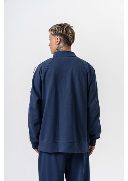 Erkek Respire Şerit Detaylı Dik Yaka Doubleface Zip Oversize Sweatshirt Lacivert modelleri