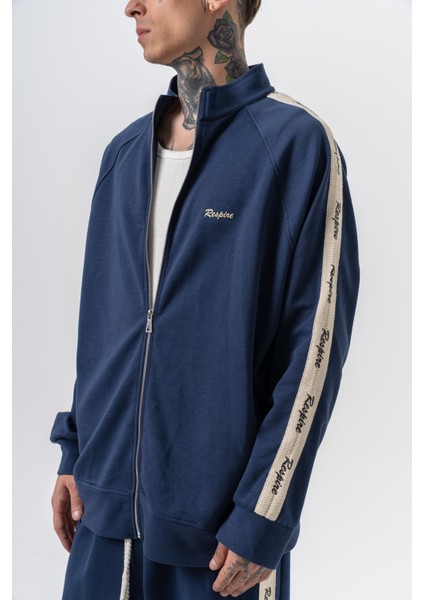 Erkek Respire Şerit Detaylı Dik Yaka Doubleface Zip Oversize Sweatshirt Lacivert fırsatları