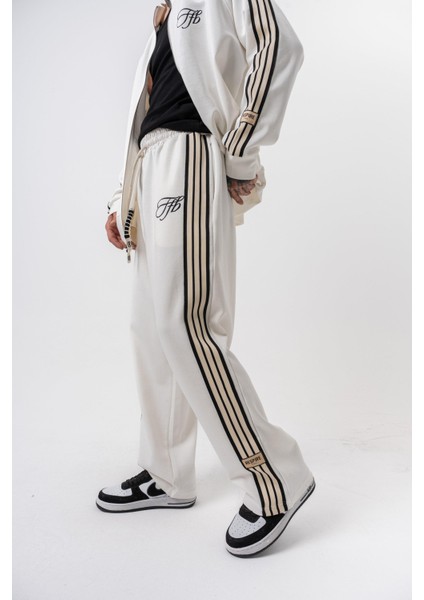 Erkek 3'lü Şerit Detaylı Kışlık Doubleface Baggy Eşofman Altı Ekru fırsatları